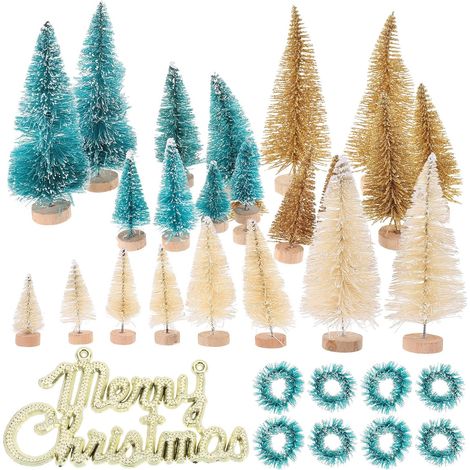 Mini Sapins de Noël Artificiels 24 Pièces Multicolores avec Guirlandes et Étiquette Décoration Festive de Table et Bureau pour Noël Ornement Solide et Léger (1/5)