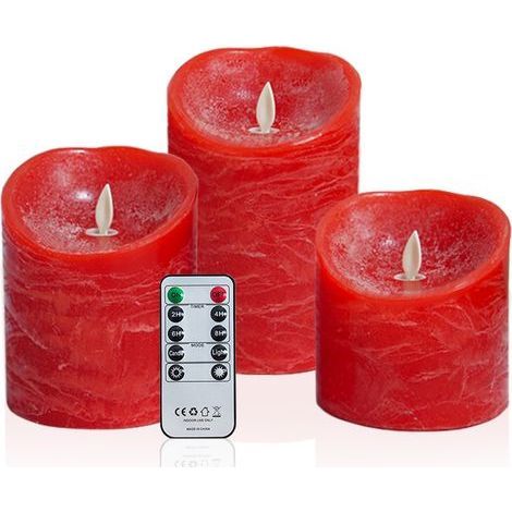 Rote LED-Kerzen mit flackernder Flamme, aus echtem Wachs, batteriebetrieben mit realistischer Flammenbewegung, inklusive 2 Fernbedienungen und Timer, dekoratives Geschenk
