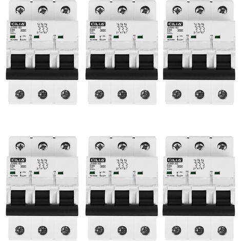 Lot de 6 Disjoncteur Magnétothermique Tripolaire CILIA (3P) 400V Triphasé Courbe C, 6kA Disjoncteur Modulaire 3 Modules pour Tableau Électrique et Rail DIN, 50A