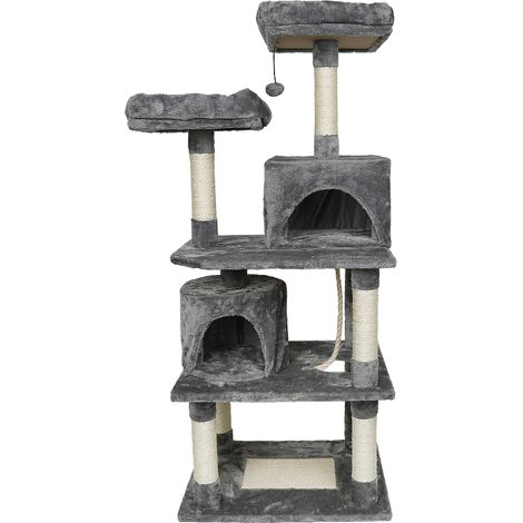 Katzen Kratzbaum hellgrau Katzenbaum Katzenkratzbaum 145 cm (1/5)