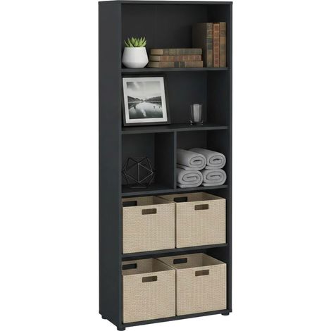 Dmora - Bücherregal Desiree, Büroregal, Mobiler Buchhalter, Bücherbrett, 80x34 h205 cm, Grau