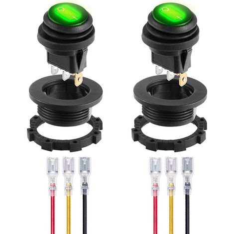Interruptor basculante LED verde impermeable con carcasa redonda, 3 pines, 12 CC-20 A/24 V CC-10 A, para coche, camión y automóvil, encendido/apagado (paquete de 2)