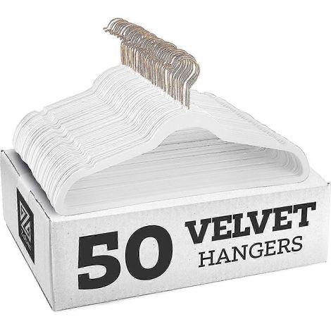 Rutschfeste Samtkleiderbügel – Anzugbügel (10er-Set) – Roségoldener Haken – Weiß