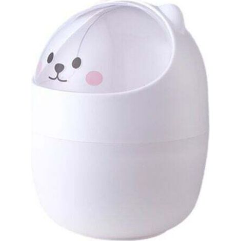 [NEVER USED] Mini plastic desktop bin with lid, cartoon bear design, portable and removable
