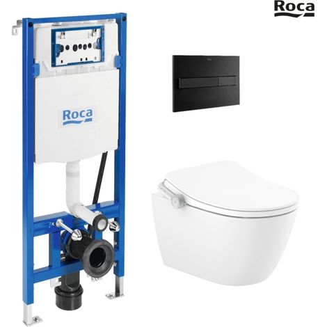 BASTIDOR ROCA DUPLO SMART PACK CISTERNA EMPOTRADA Y PULSADOR PL7 DUAL NEGRO MAT CON INODORO SUSPENDIDO RIMLESS IN-WASH ONA (1/5)