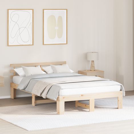 Bettgestell mit Kopfteil Braun 120 x 190 cm Massivholz Kiefer vidaXL (1/5)