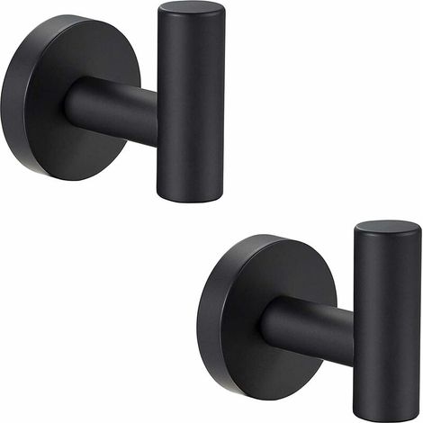DEESSE SHOP - Lot de 2 crochets pour serviette de salle de bain avec vis en métal noir mat Crochet pour peignoir en acier inoxydable SUS 304 Heavy Duty Cintre de porte Serviette Robe Vêtements Placard (1/5)