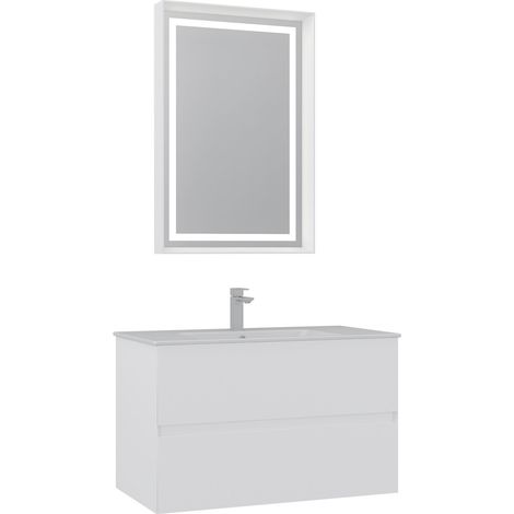 Ensemble Meuble Vasque avec Miroir (2 Pièces) "Nest 91 v2" - 91 x 51 x 55 cm - Matte White (1/3)