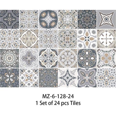 24 Stickers Muraux Gris Et Blancs Autocollants De Carreaux Adhsifs Carrs Plats De 10 X 10 Cm Avec Motifs De Carrelage Pour Salle De Bain Ou Cuisin (1/5)