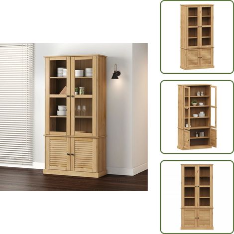 The Living Store Armario con vitrina VIGO madera maciza de pino 85x35x170 cm - Armario de madera