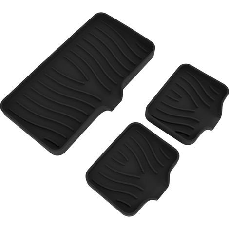 Tapis d'égouttage en silicone pour comptoir, bac d'égouttage en silicone pour évier de cuisine, porte-savon de salle de bain anti-accumulation d'eau, noir. (1/5)