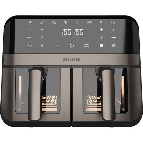 FREIDORA POR AIRE AIWA FUTAGO AFR-9000 9L 2400W 8 PROGRAMAS DOBLE CESTA Y VENTANA ACERO