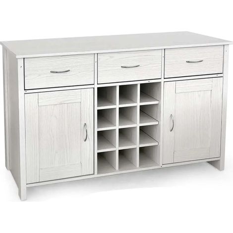 Mueble de comedor blanco con 3 cassettes y 16 compartimentos para botellas, 124 x 40 x 80 cm