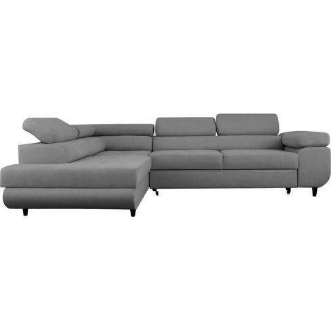 CHARLIE L - Canapé d'angle convertible tissu lisse 4 places - Gris foncé - Gauche