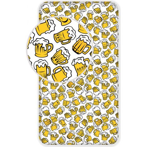 Drap en coton - 90 x 200 + 25 cm - Imprimé bière - Livraison gratuite (1/3)