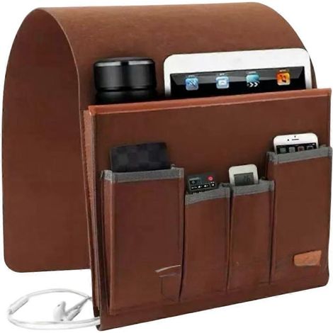 Sac de rangement en feutre pour accoudoir de canapé avec plusieurs poches  sac de rangement pour tablette, téléphone et télécommande à placer près du lit. (1/5)