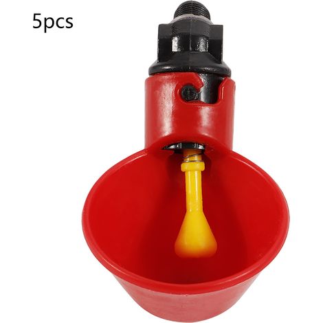 Lot de 5 abreuvoirs automatiques pour poules (bol rouge avec support semi-circulaire) (1/5)