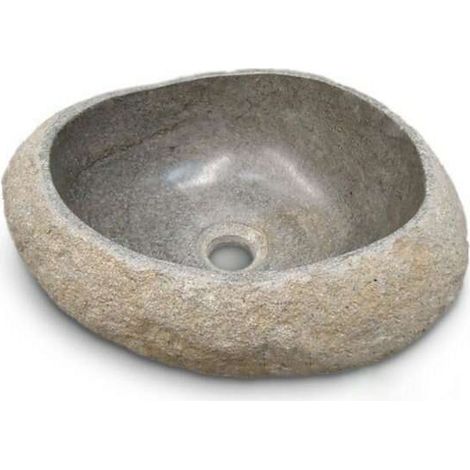 Vasque à poser en pierre de rivière – Finition brute extérieure et intérieure polie – Diamètre 40-48 cm – Design unique et durable – Ocean Line