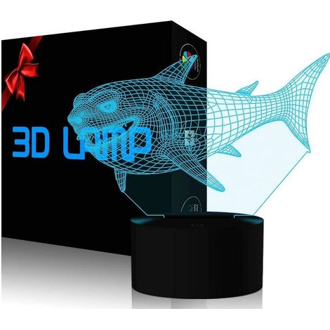 CVBDFH 3d Shark Night Light Led Illusion Lamp 7 Color Change Table Lamps Touch Control With Usb Cable Bedroom Decor Festival Birthday Gifts Toys (1/3)