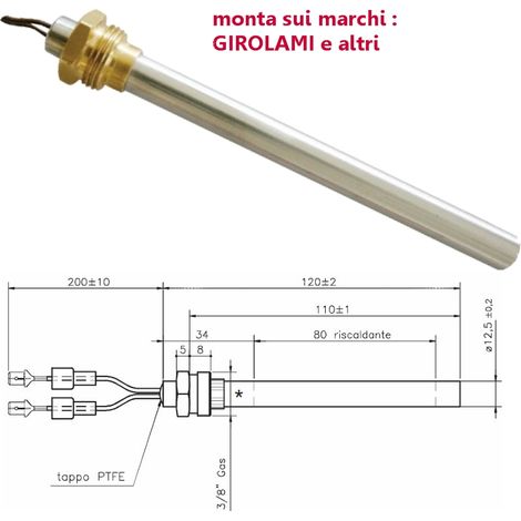 RESISTENZA CANDELETTA STUFA A PELLET 12,5mm Totale 12cm GIROLAMI - 235W (1/2)
