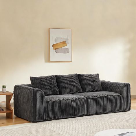 Canapé modulable en velours côtelé gris avec méridienne 235 cm (1/5)