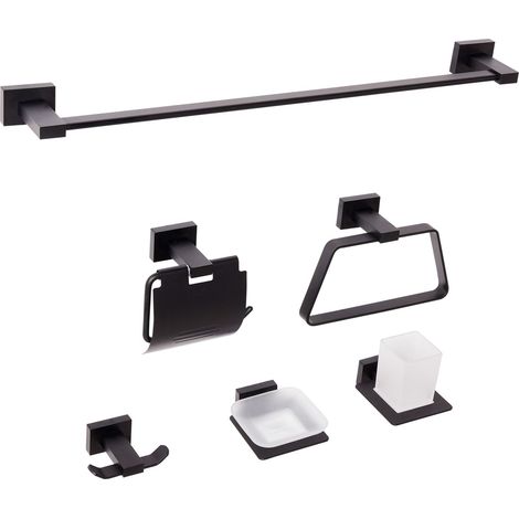 Set di 6 accessori da bagno in stile moderno in alluminio con bicchiere e portasapone Accessori da bagno nero Riohacha