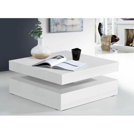 BigBuy CFTT4181-Z38 Couchtisch Weiß Hochglanz Mit Drehplatte
