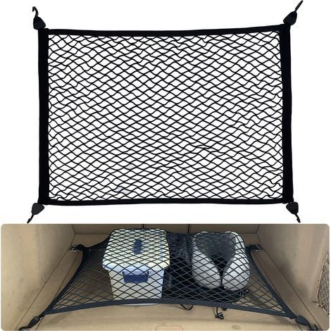 Filet de coffre pour chien 80×60cm extensible 160×120cm – 4 crochets solides – Polyester élastique pour rangement sécurisé – Compatible avec la plupart des voitures (1/5)