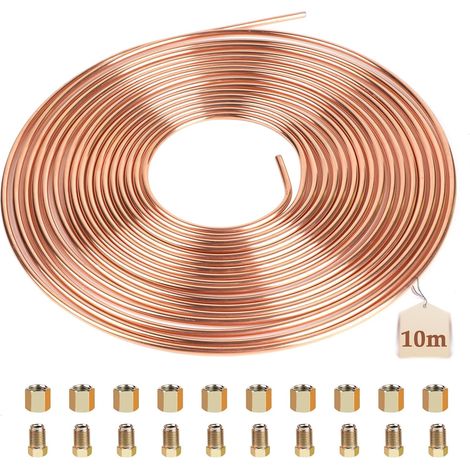 Tuyau de Frein en Cuivre, Longueurs 10m, Ø 3/16" (4,75mm), Avec 20 Écrous de Fixation, Conduite Générale de Fein en Cuivre, Kit de Conduite Générale de Frein de Rechange pour Automobile (1/5)
