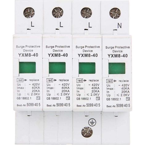 Protection Contre Les Surtensions de la Maison Parafoudre 4P 40KA DIN Rail AC Dispositif de Parafoudre Basse Tension pour la Protection Contre Le Tonnerre (1/5)