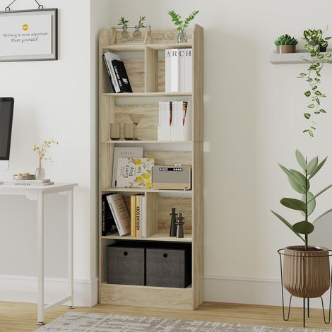 Bibliothèque 6 Niveaux cloison, 24 x 60 x 170 cm Beige Chêne Étagère, Meuble de Rangement Livres, Cloison Séparateur, Présentoir, Pour Salon, Chambre, Bureau (1/5)