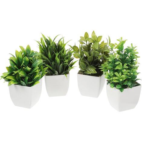 Lot de 4 Mini Plantes Artificielles en Pot Plastique Incassable Décorations Végétales Réalistes pour Maison et Bureau Ornements de Plantes Vertes Compactes pour Salon la (1/5)