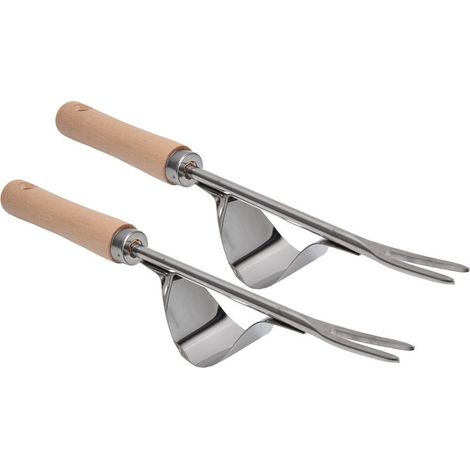 Lot de 2 désherbeurs manuels de jardin en acier inoxydable robuste, durable, antirouille, avec manche brillant. (1/5)