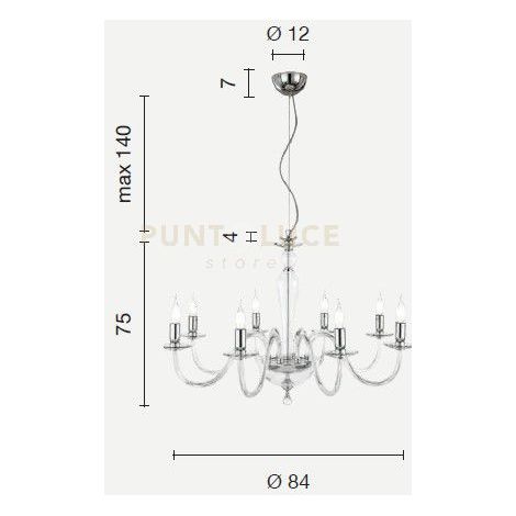 LAMPADARIO PAGANINI 8 LUCI RUBINO CROMO ATTACCO E14 D.84CM