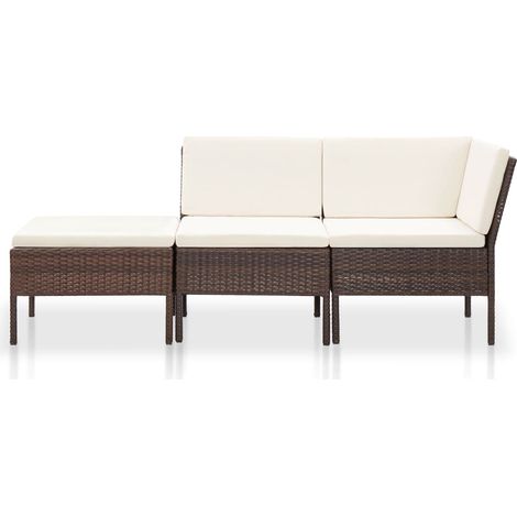Salon de jardin 3 pcs Contemporain, Ensemble repas de jardin, avec coussins Résine tressée Marron OIB7671E (1/3)