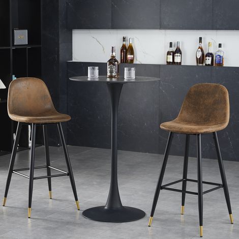 Meubles Cosy – Lot de 2 tabourets de bar vintage en suédine brun – Hauteur 76cm – Structure métal robuste – Design ergonomique et confortable