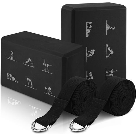 Yoga Blocks Set with Straps, High Density Pilates Blocks, Lightweight EVA Foam Brick, Non Slip Yoga Brick for Stretching, Pilates, Fitness, Gymnastics (1/5)
