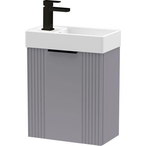 Grey 400mm Wall Hung Cloakroom Vanity Basin Unit with Black Handle Compact Bathroom Storage (1/4)