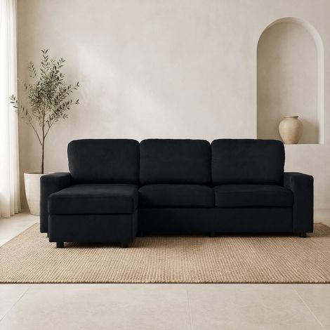 Divano angolare con chaise longue e contenitore 245,5 cm nero OKWISH (1/5)