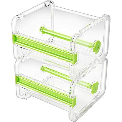 Lot de 2 distributeurs transparents de stockage d'autocollants Washi pour bureau, coupe-autocollants, support de rouleau d'autocollants (autocollant de masquage non inclus) ，vert (1/5)