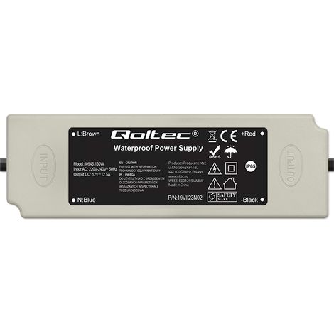 Qoltec LED-Schaltnetzteil IP67 150W 12V 12,5A Wasserdicht Weiß (1/5)