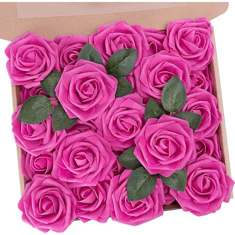 25 Fleurs artificielles, Rose en mousse, Tige ajustable, 8cm, Pour mariage, DIY (1/5)