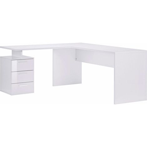 Scrivania Angolare 180/160x60x75cm cm New Selina Bianco Lucido e Ardesia (1/5)
