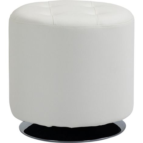 Repose-pieds pivotant à 360°, pouf pliable en polyuréthane avec base en acier, Ø 45,5 x 44,5 cm, blanc (1/5)