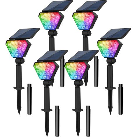 Solar Spotlight Outdoor, RGB Solar Lamp Solar Garden Floodlight, IP65 Waterproof, Auto-ON/OFF LED Solar Light Outdoor for Trees, Yard, Garden Path (6 Pack) (1/5)