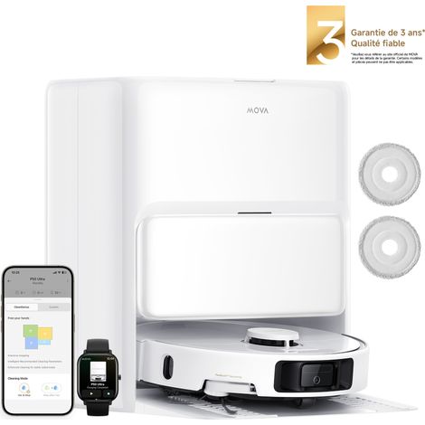 MOVA P50 Ultra – Aspirateur robot laveur 19000 Pa avec serpillère flexible, nettoyage coins et bords, idéal pour foyers avec animaux