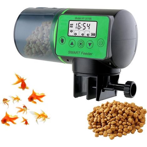 Automatischer Fischfutterautomat für Aquarien, 200 ml großes Fassungsvermögen, automatischer Futterspender mit Timeranzeige für kleine Becken, gr