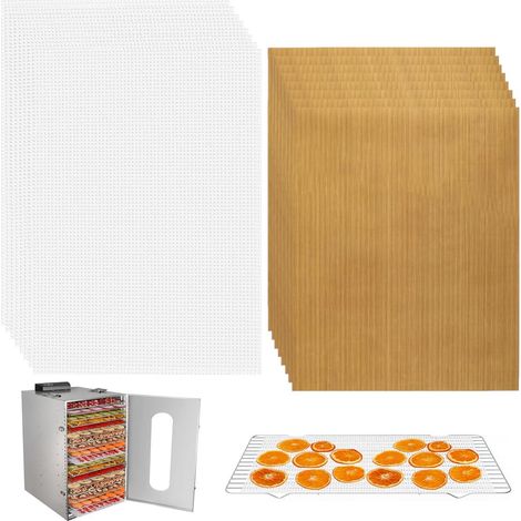 16 Stück antihaftbeschichtete Silikon-Dörrfolien, antihaftbeschichtete Dörrmatten für Obst, BPA-frei, wiederverwendbar, zum Trocknen von Obst, Backen und Gebäck (28,5 × 20 cm + 25 × 20 cm) (1/5)