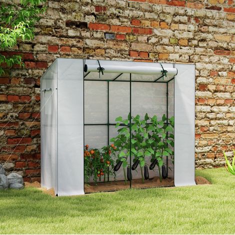 Invernadero de jardín 200 x 76 x 170 cm de acero, puerta enrollable, 2 ventanas, blanco DESVIAE (1/5)