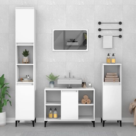 Lot de 3 Ensemble de meubles de salle de bain,Mobilier de Rangement de Toilette blanc bois d'ingénierie -90962 (1/5)